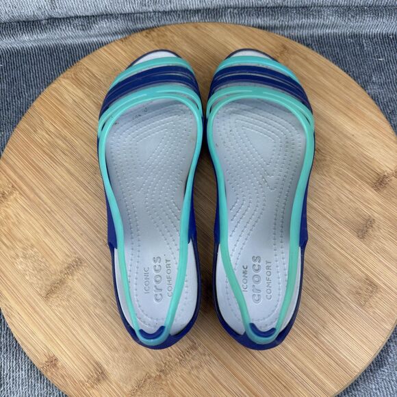 Crocs Sandals Shoes Womens Size 6 Blue Green Huarache Slingback Comfort - Picture 6 of 11